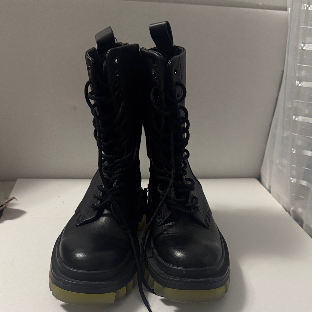 Zara Trendy Black Boots with Yellow Soles size 38